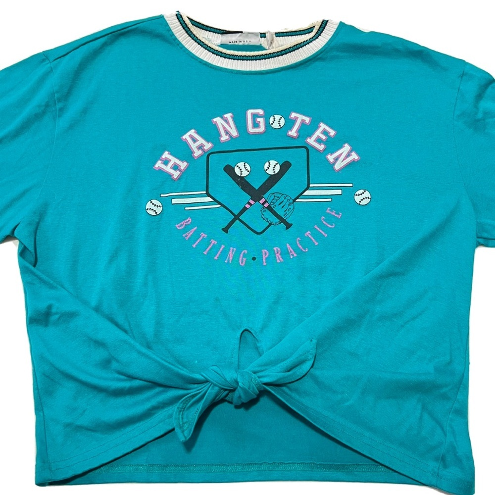 Hang Ten Large Vintage tie up tee shirt women 90s green softball
